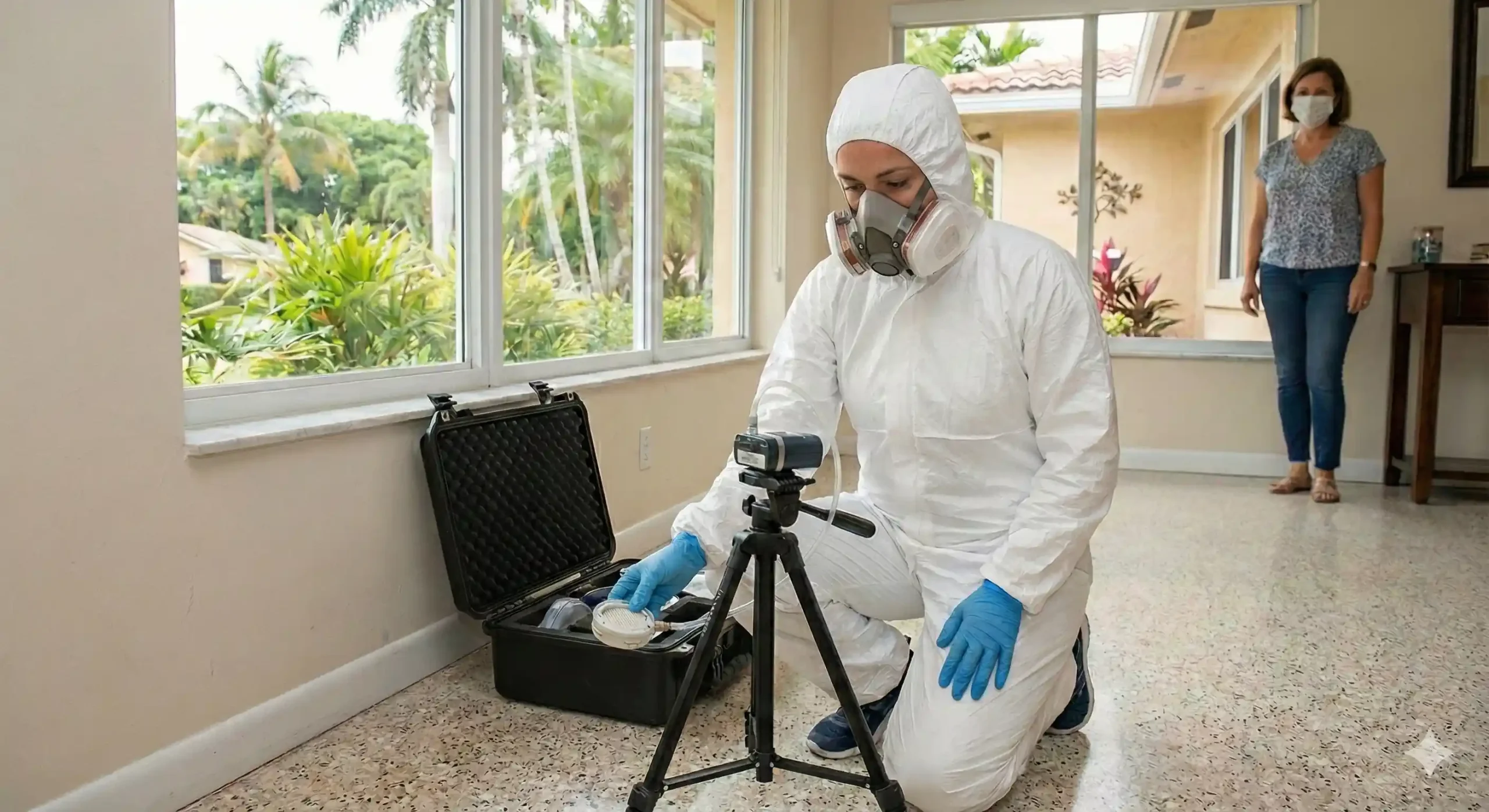 Certified mold inspector conducting testing in Miami home